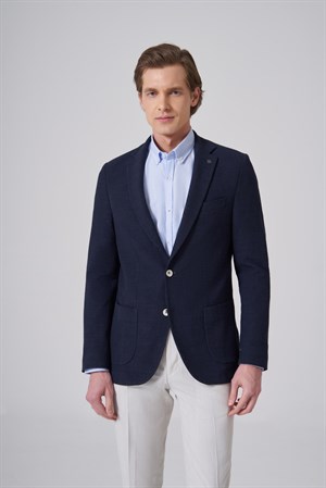 Morven Erkek Lacivert Polyester Trend Desenli Slim Fit Ceket