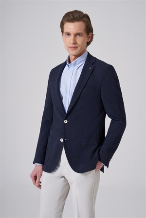 Morven Erkek Lacivert Polyester Trend Desenli Slim Fit Ceket