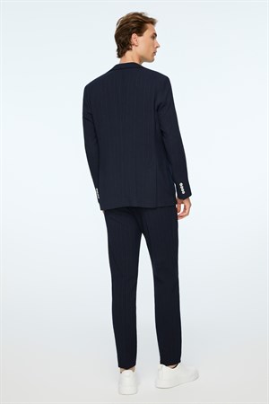 Morven Erkek Lacivert Polyester Trend Gofre Slim Fit Mono Yaka Takım Elbise