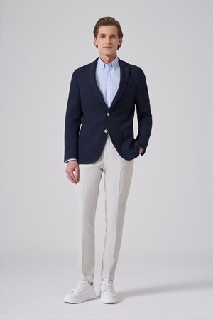 Morven Erkek Lacivert Polyester Trend Desenli Slim Fit Ceket