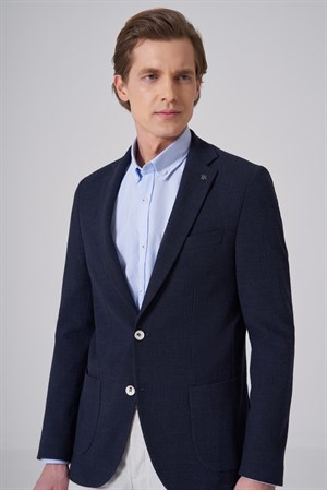 Morven Erkek Lacivert Polyester Trend Desenli Slim Fit Ceket