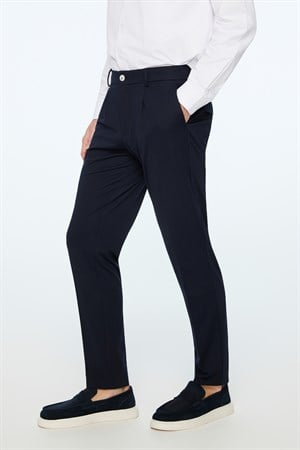 Morven Erkek Lacivert Rayon Trend Düz Slim Fit Pantolon