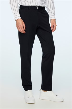 Morven Erkek Lacivert Rayon Trend Düz Slim Fit Pantolon