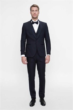 Morven Erkek Lacivert Santorin Ceremonia Jakarlı Slim Fit Dar Kesim Damatlık