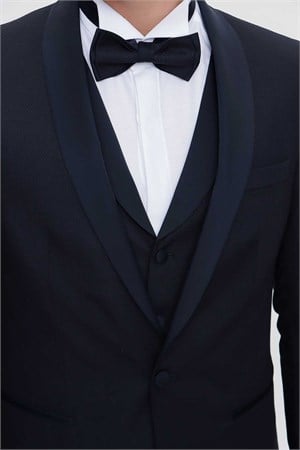 Morven Erkek Lacivert Santorin Ceremonia Jakarlı Slim Fit Dar Kesim Damatlık