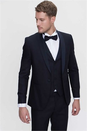 Morven Erkek Lacivert Santorin Ceremonia Jakarlı Slim Fit Dar Kesim Damatlık
