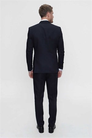 Morven Erkek Lacivert Santorin Ceremonia Jakarlı Slim Fit Dar Kesim Damatlık