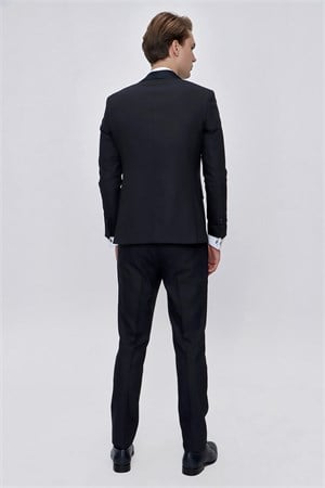 Morven Erkek Lacivert Santos Çıkma Yaka Slim Fit  Damatlık