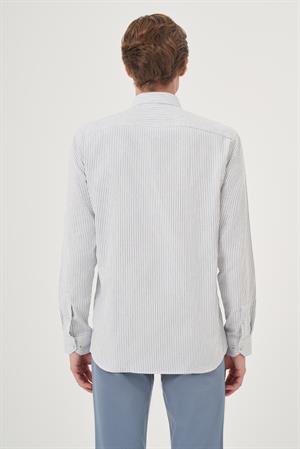 Morven Erkek Lacivert Slim Fit Çizgi Desen Sert Spor Yaka Gömlek