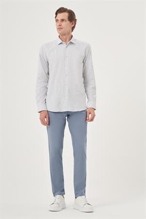 Morven Erkek Lacivert Slim Fit Çizgi Desen Sert Spor Yaka Gömlek