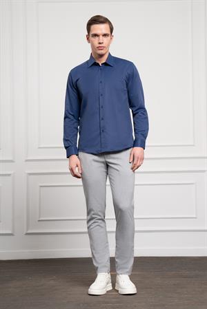 Morven Erkek Lacivert Slim Fit Dar Kesim Sert Spor Yaka Gömlek