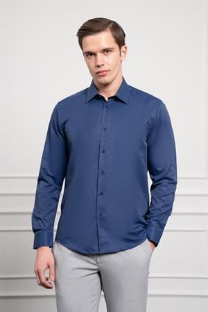 Morven Erkek Lacivert Slim Fit Dar Kesim Sert Spor Yaka Gömlek