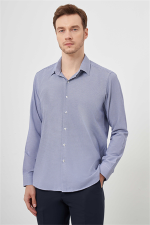 Morven Erkek Lacivert Slim Fit Desenli Gömlek