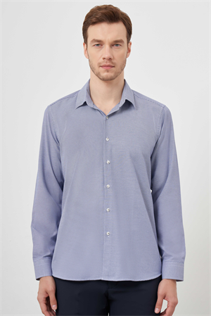 Morven Erkek Lacivert Slim Fit Desenli Gömlek