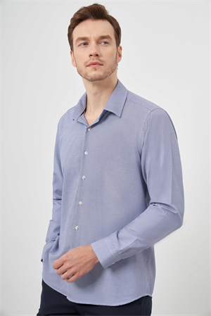 Morven Erkek Lacivert Slim Fit Desenli Gömlek