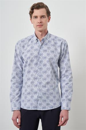 Morven Erkek Lacivert Slim Fit Düğmeli Yaka Gömlek