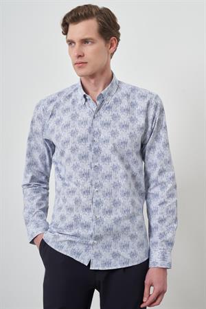 Morven Erkek Lacivert Slim Fit Düğmeli Yaka Gömlek