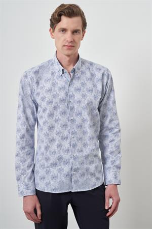 Morven Erkek Lacivert Slim Fit Düğmeli Yaka Gömlek