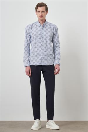 Morven Erkek Lacivert Slim Fit Düğmeli Yaka Gömlek