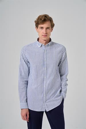 Morven Erkek Lacivert Slim Fit Düğmeli Yaka Gömlek