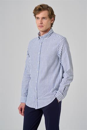 Morven Erkek Lacivert Slim Fit Düğmeli Yaka Gömlek