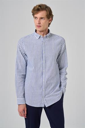 Morven Erkek Lacivert Slim Fit Düğmeli Yaka Gömlek