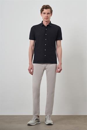 Morven Erkek Lacivert Trend Apaçi Yaka Kısa Kollu Gömlek