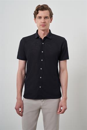 Morven Erkek Lacivert Trend Apaçi Yaka Kısa Kollu Gömlek