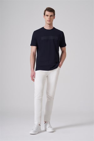 Morven Erkek Lacivert Trend Baskılı Bisiklet Yaka Dinamik Fit T-shirt