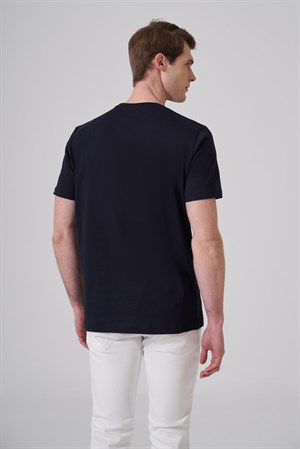 Morven Erkek Lacivert Trend Baskılı Bisiklet Yaka Dinamik Fit T-shirt