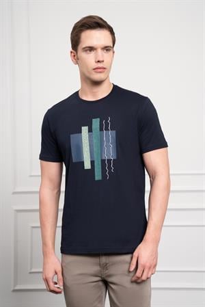 Morven Erkek Lacivert Trend Bisiklet Yaka Dinamik Fit Pamuk T-Shirt