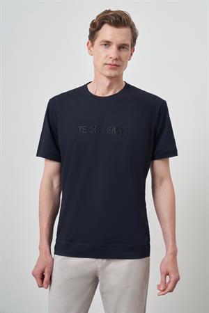 Morven Erkek Lacivert Trend Bisiklet Yaka Baskılı Tshirt