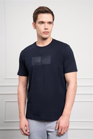 Morven Erkek Lacivert Trend Bisiklet Yaka Pamuk Dinamik Fit T-Shirt