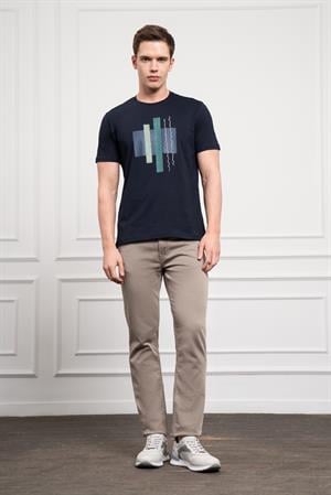 Morven Erkek Lacivert Trend Bisiklet Yaka Dinamik Fit Pamuk T-Shirt