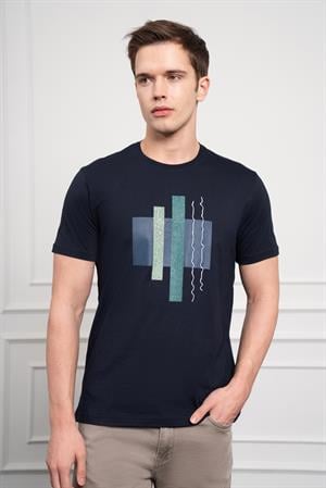 Morven Erkek Lacivert Trend Bisiklet Yaka Dinamik Fit Pamuk T-Shirt