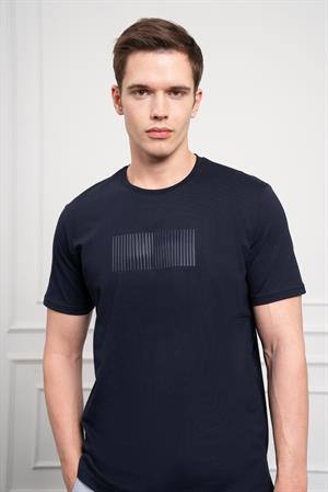 Morven Erkek Lacivert Trend Bisiklet Yaka Pamuk Dinamik Fit T-Shirt