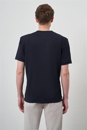 Morven Erkek Lacivert Trend Bisiklet Yaka Baskılı Tshirt