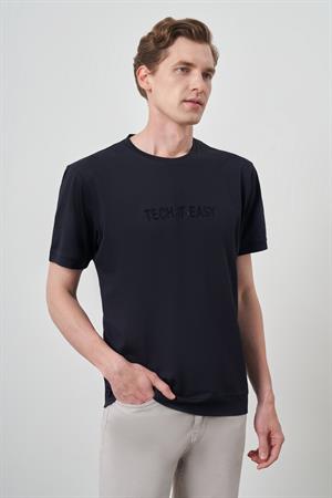 Morven Erkek Lacivert Trend Bisiklet Yaka Baskılı Tshirt