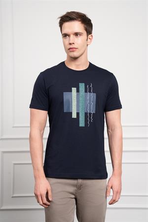 Morven Erkek Lacivert Trend Bisiklet Yaka Dinamik Fit Pamuk T-Shirt