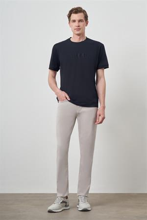 Morven Erkek Lacivert Trend Bisiklet Yaka Baskılı Tshirt