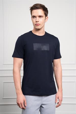 Morven Erkek Lacivert Trend Bisiklet Yaka Pamuk Dinamik Fit T-Shirt