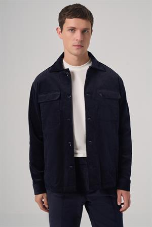 Morven Erkek Lacivert Trend Çift Cepli Kadife Gömlek Ceket