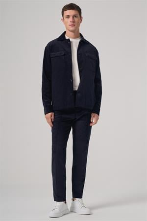 Morven Erkek Lacivert Trend Çift Cepli Kadife Gömlek Ceket
