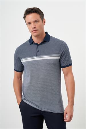 Morven Erkek Lacivert Trend Çizgili Polo Yaka Dynamic Fit T-Shirt