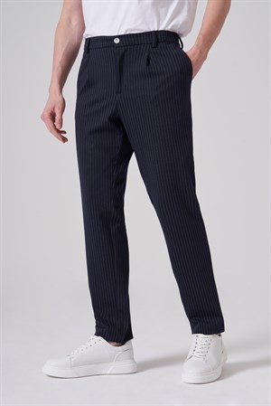Morven Erkek Lacivert Trend Çizgili Slim Fit Pantolon