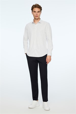 Morven Erkek Lacivert Trend Çizgili Slim Fit İtalyan Yaka Gömlek