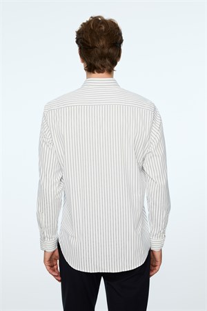 Morven Erkek Lacivert Trend Çizgili Slim Fit İtalyan Yaka Gömlek