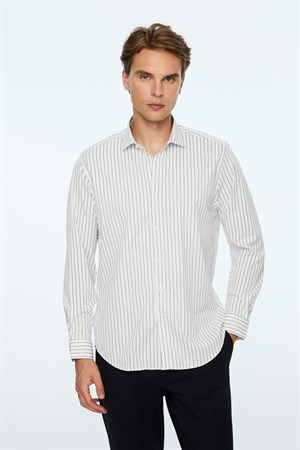 Morven Erkek Lacivert Trend Çizgili Slim Fit İtalyan Yaka Gömlek