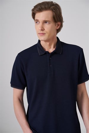 Morven Erkek Lacivert Trend Desenli Polo Yaka Tshirt