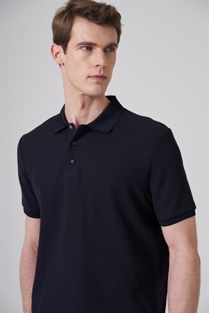 Morven Erkek Lacivert Trend Desenli Polo Yaka T-shirt